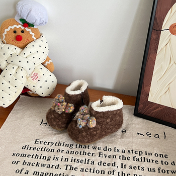 Ghete de zăpadă pentru fete, căptușite cu fleece, fermoar lateral, stil prințesă, mențin căldura