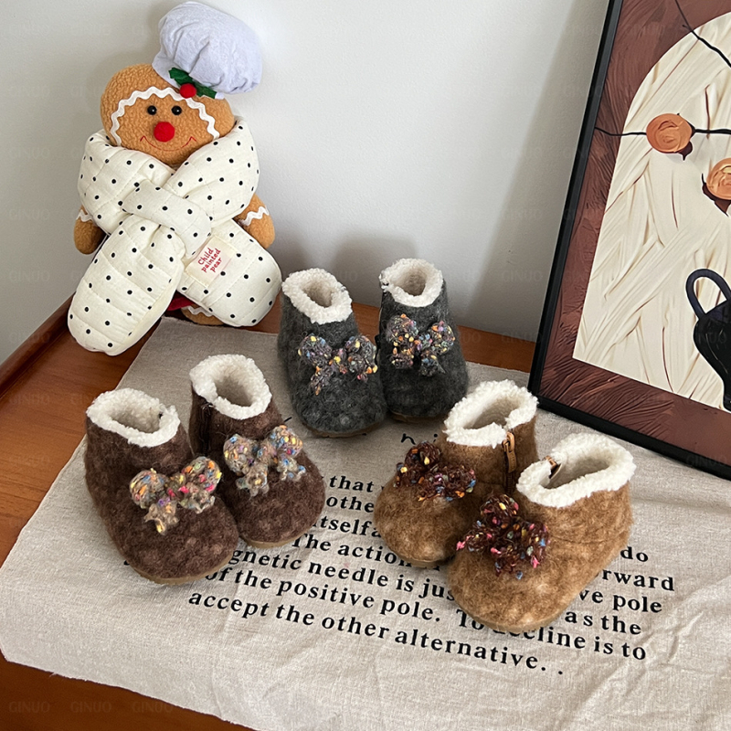 Ghete de zăpadă pentru fete, căptușite cu fleece, fermoar lateral, stil prințesă, mențin căldura