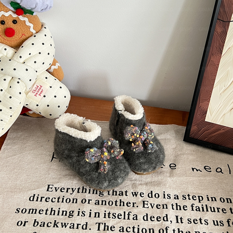 Ghete de zăpadă pentru fete, căptușite cu fleece, fermoar lateral, stil prințesă, mențin căldura