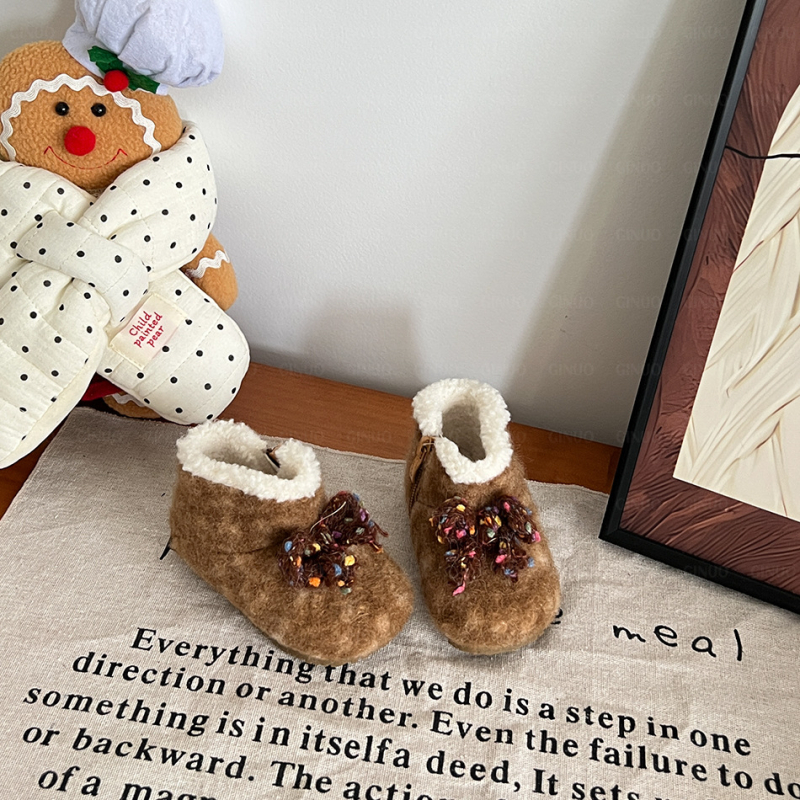 Ghete de zăpadă pentru fete, căptușite cu fleece, fermoar lateral, stil prințesă, mențin căldura