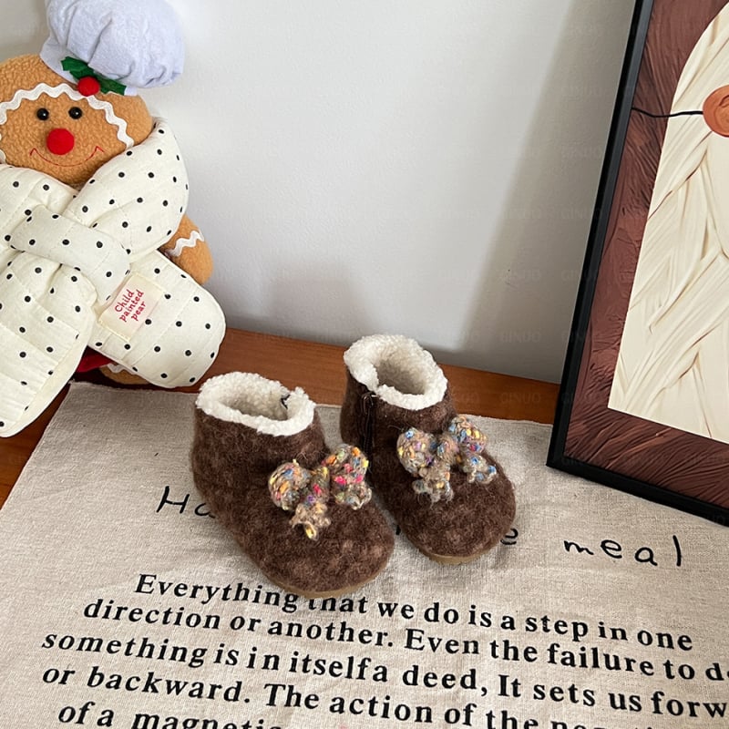 Ghete de zăpadă pentru fete, căptușite cu fleece, fermoar lateral, stil prințesă, mențin căldura