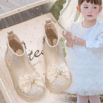 Bocanci Martin pentru fete, fermoar lateral, exterior din piele microfibră, talpă PVC, branț din piele artificială, gleznă joasă