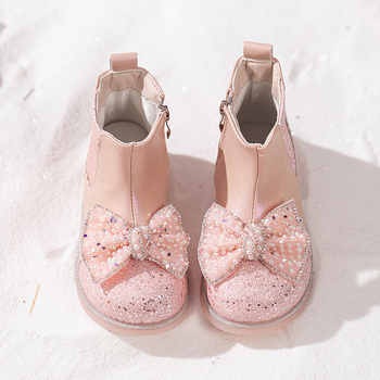 Bocanci Martin pentru fete, fermoar lateral, exterior din piele microfibră, talpă PVC, branț din piele artificială, gleznă joasă