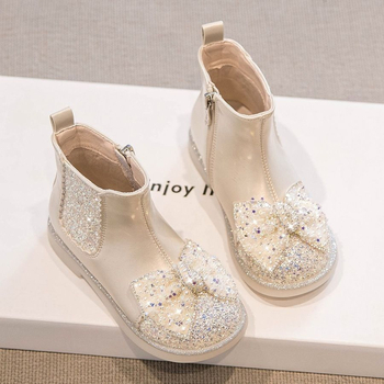 Bocanci Martin pentru fete, fermoar lateral, exterior din piele microfibră, talpă PVC, branț din piele artificială, gleznă joasă