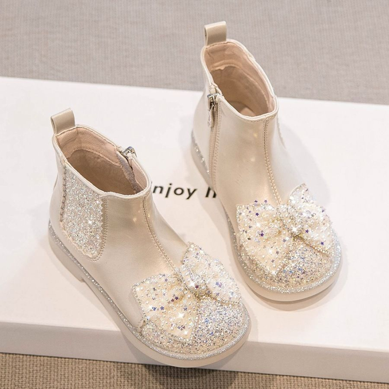 Bocanci Martin pentru fete, fermoar lateral, exterior din piele microfibră, talpă PVC, branț din piele artificială, gleznă joasă