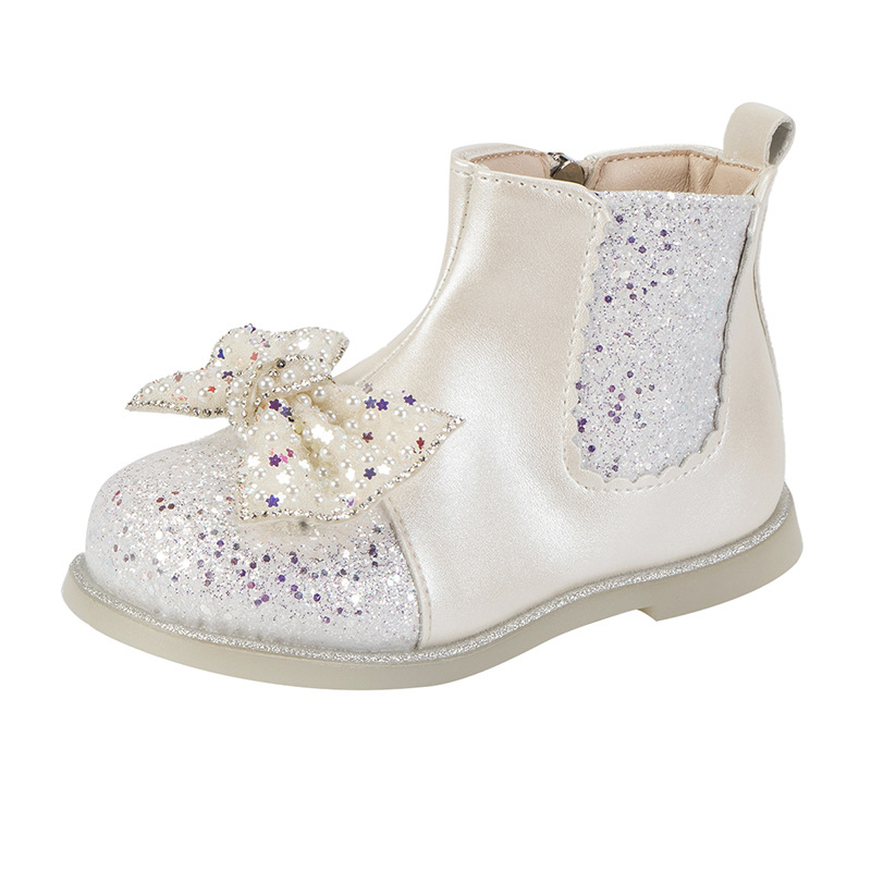 Bocanci Martin pentru fete, fermoar lateral, exterior din piele microfibră, talpă PVC, branț din piele artificială, gleznă joasă