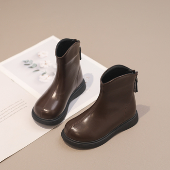 Ghete pentru fete, stil Martin, căptușite cu fleece, partea superioară din microfibră, talpă din cauciuc, fermoar pe spate, înălime până la gambe medii