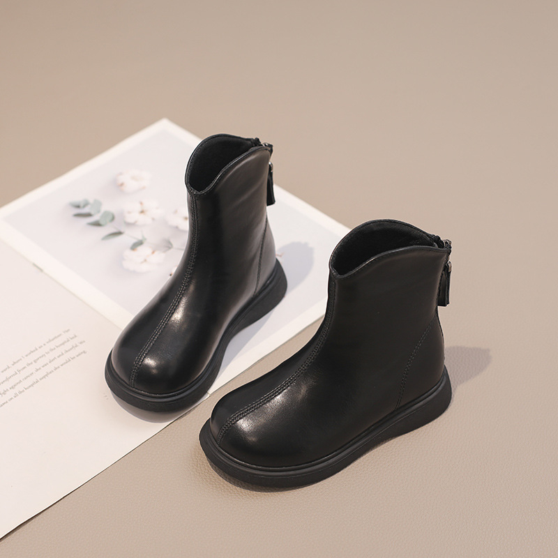 Ghete pentru fete, stil Martin, căptușite cu fleece, partea superioară din microfibră, talpă din cauciuc, fermoar pe spate, înălime până la gambe medii