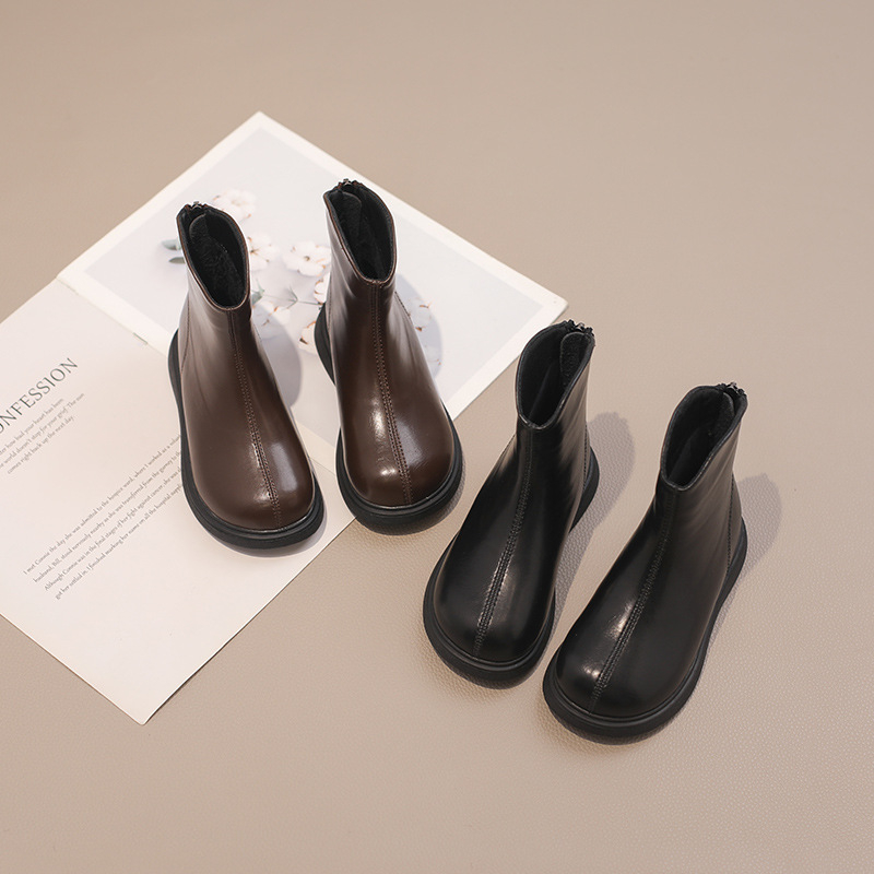 Ghete pentru fete, stil Martin, căptușite cu fleece, partea superioară din microfibră, talpă din cauciuc, fermoar pe spate, înălime până la gambe medii