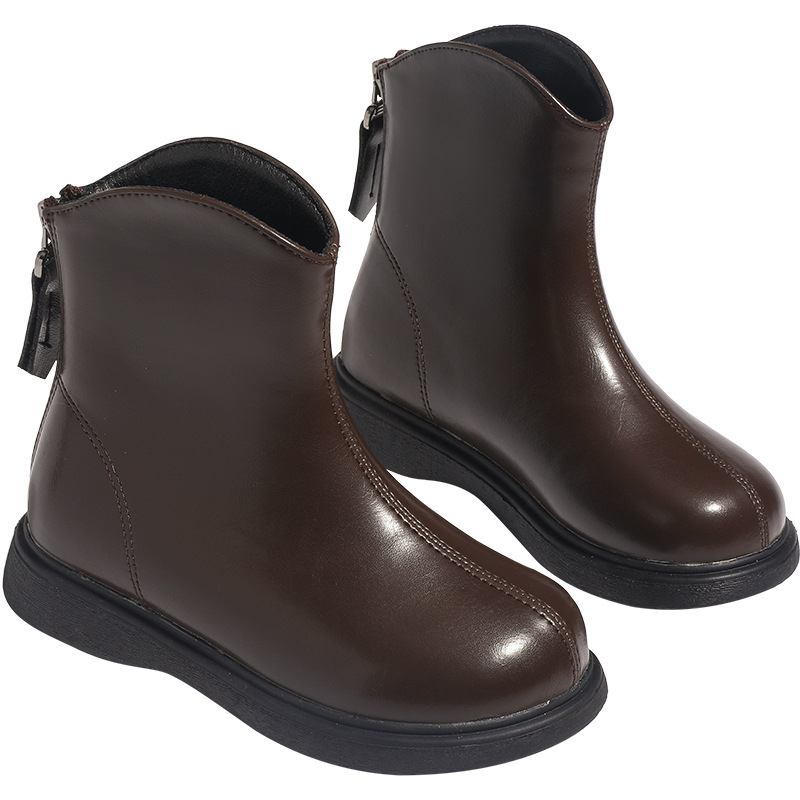 Ghete pentru fete, stil Martin, căptușite cu fleece, partea superioară din microfibră, talpă din cauciuc, fermoar pe spate, înălime până la gambe medii