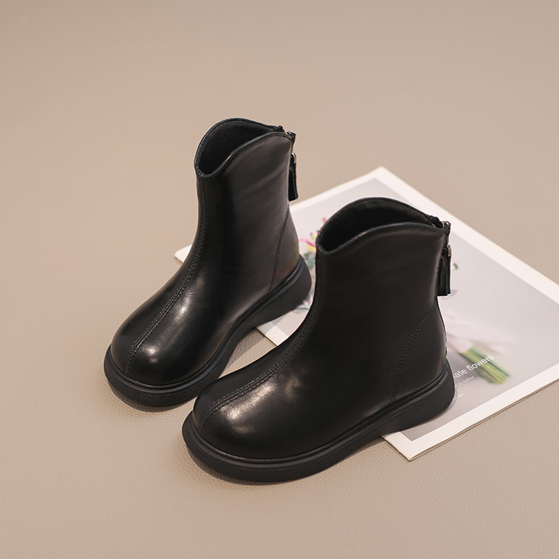 Ghete pentru fete, stil Martin, căptușite cu fleece, partea superioară din microfibră, talpă din cauciuc, fermoar pe spate, înălime până la gambe medii