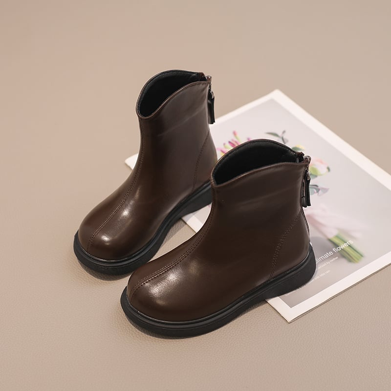 Ghete pentru fete, stil Martin, căptușite cu fleece, partea superioară din microfibră, talpă din cauciuc, fermoar pe spate, înălime până la gambe medii