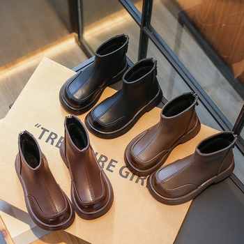 Ghete Martin pentru copii, exterior din piele microfibră, închidere cu Velcro, talpă din blană artificială, încălțăminte de toamnă-iarna