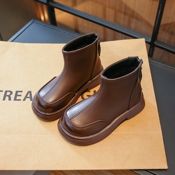 Ghete Martin pentru copii, exterior din piele microfibră, închidere cu Velcro, talpă din blană artificială, încălțăminte de toamnă-iarna