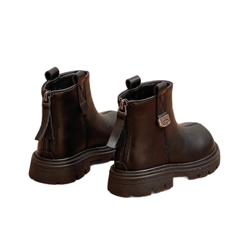 Ghete Martin pentru fete, căptușite cu fleece, fermoar pe spate, branț EVA, talpă din cauciuc, glezna joasă, culoare solidă, pentru fete 4–16 ani, lansare toamnă 2025