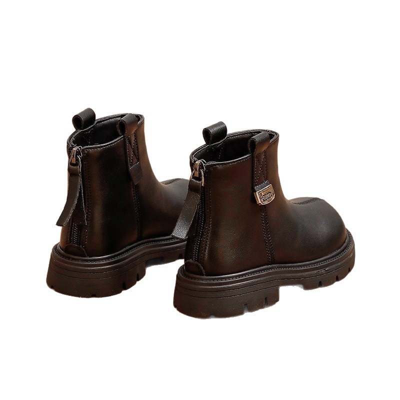 Ghete Martin pentru fete, căptușite cu fleece, fermoar pe spate, branț EVA, talpă din cauciuc, glezna joasă, culoare solidă, pentru fete 4–16 ani, lansare toamnă 2025