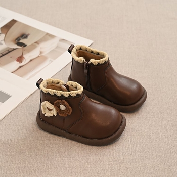 Ghete Martins pentru fetițe, căptușite cu fleece, fermoar lateral, talpă din cauciuc, glezna joasă, pentru iarnă și toamnă