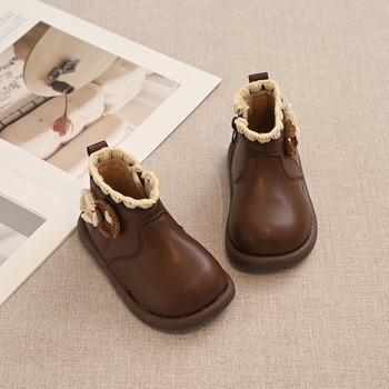 Ghete Martins pentru fetițe, căptușite cu fleece, fermoar lateral, talpă din cauciuc, glezna joasă, pentru iarnă și toamnă