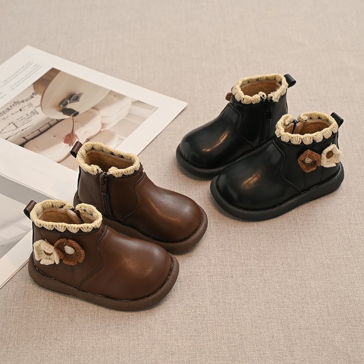 Ghete Martins pentru fetițe, căptușite cu fleece, fermoar lateral, talpă din cauciuc, glezna joasă, pentru iarnă și toamnă