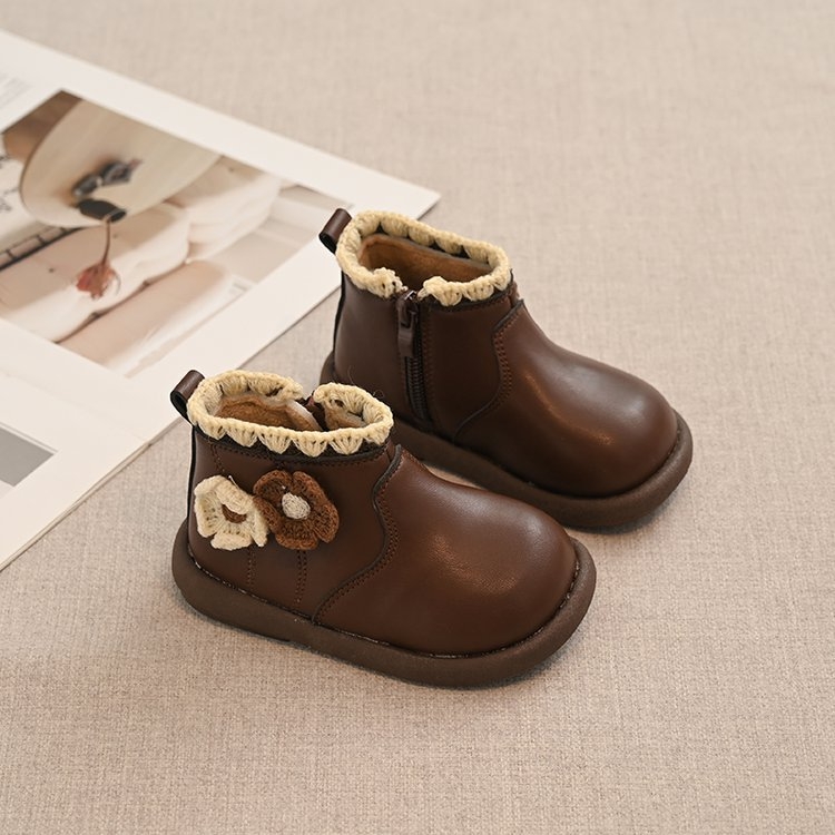 Ghete Martins pentru fetițe, căptușite cu fleece, fermoar lateral, talpă din cauciuc, glezna joasă, pentru iarnă și toamnă