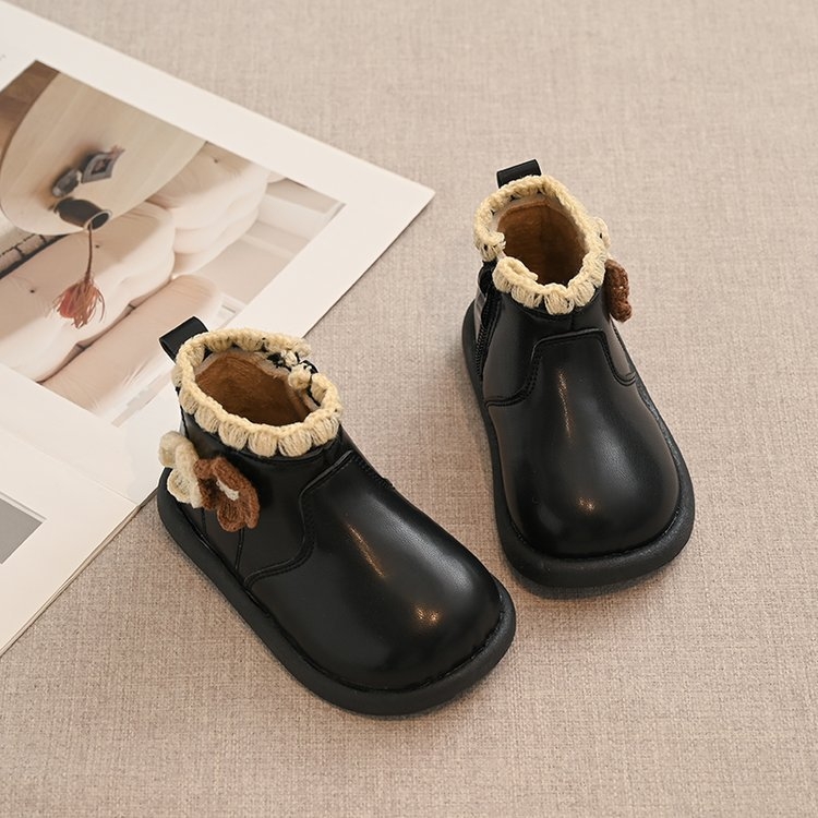 Ghete Martins pentru fetițe, căptușite cu fleece, fermoar lateral, talpă din cauciuc, glezna joasă, pentru iarnă și toamnă