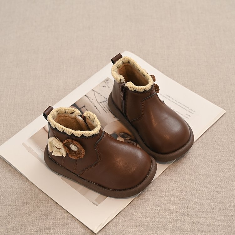 Ghete Martins pentru fetițe, căptușite cu fleece, fermoar lateral, talpă din cauciuc, glezna joasă, pentru iarnă și toamnă