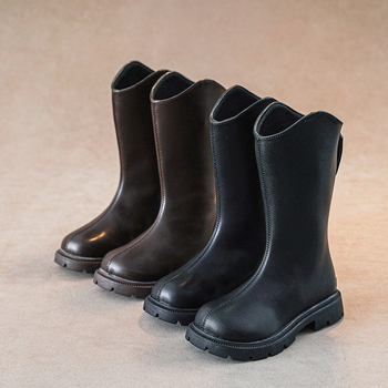 Cizme înalte pentru fetițe, model 2025, partea superioară din piele sintetică, talpă din cauciuc, fermoar pe spate, calde și antiderapante, pentru vârste 4–16 ani