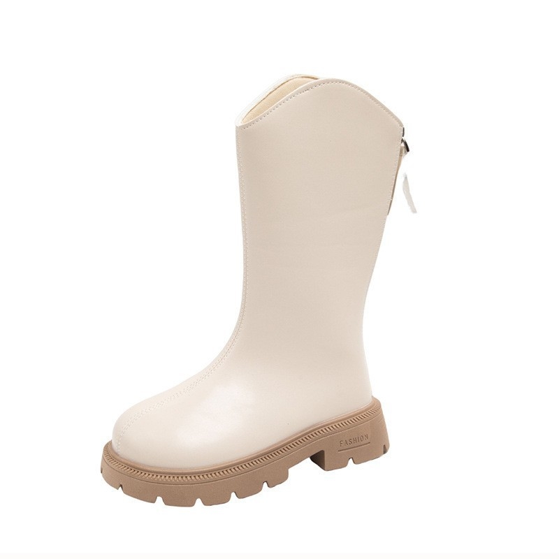 Cizme înalte pentru fetițe, model 2025, partea superioară din piele sintetică, talpă din cauciuc, fermoar pe spate, calde și antiderapante, pentru vârste 4–16 ani