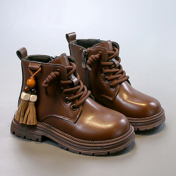 Ghete Martin pentru fete, exterior din piele de microfibră, înălțime până la gambe, talpă din cauciuc, fermoar lateral, model desen animat