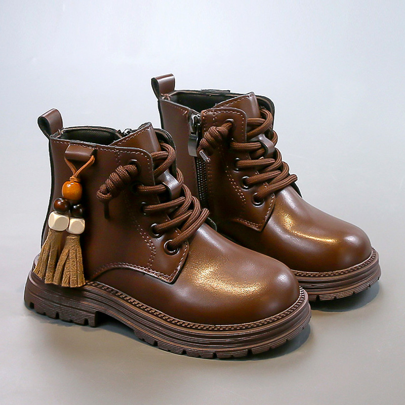 Ghete Martin pentru fete, exterior din piele de microfibră, înălțime până la gambe, talpă din cauciuc, fermoar lateral, model desen animat