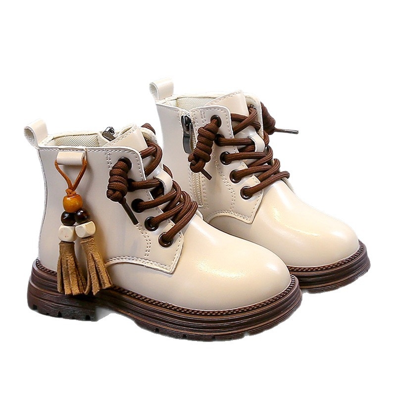 Ghete Martin pentru fete, exterior din piele de microfibră, înălțime până la gambe, talpă din cauciuc, fermoar lateral, model desen animat