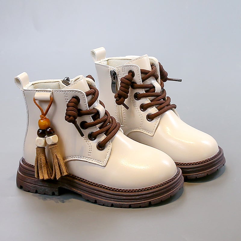 Ghete Martin pentru fete, exterior din piele de microfibră, înălțime până la gambe, talpă din cauciuc, fermoar lateral, model desen animat