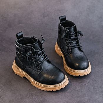 Ghete Martin pentru copii băieți, partea superioară din piele, căptușeală din blană artificială, impermeabile, talpă antiderapantă, fermoar lateral