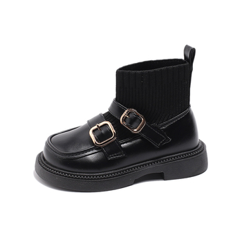 Dječje čizme-čarape za djevojčice, mekana koža, crne kratke čizme, britanski stil, za jesen, zimu i proljeće