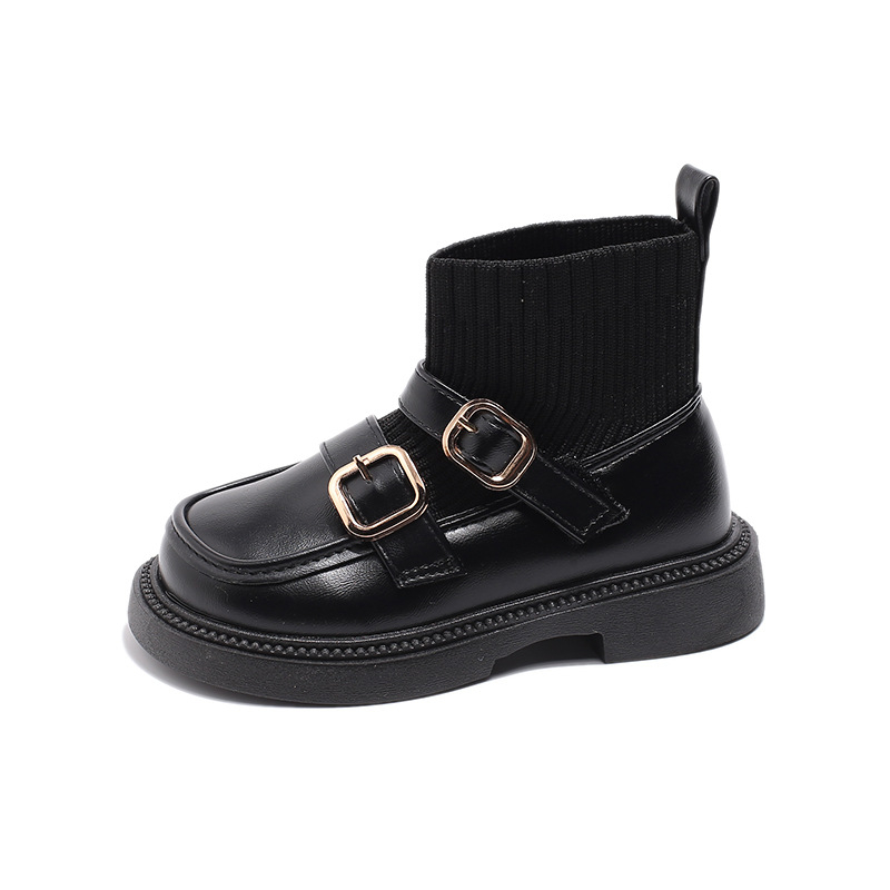 Dječje čizme-čarape za djevojčice, mekana koža, crne kratke čizme, britanski stil, za jesen, zimu i proljeće