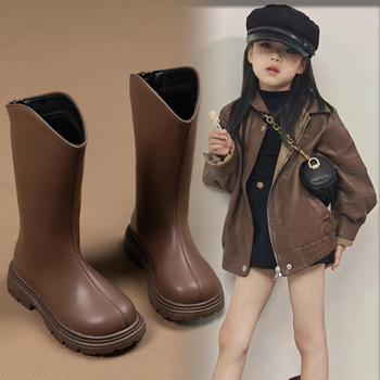 Lányoknak divatos csizma, magas szárú, mikro bőrhatású felsőrész, hátoldali cipzár, 2025 ősz-tél–tavasz