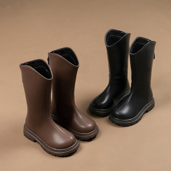 Lányoknak divatos csizma, magas szárú, mikro bőrhatású felsőrész, hátoldali cipzár, 2025 ősz-tél–tavasz