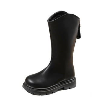 Lányoknak divatos csizma, magas szárú, mikro bőrhatású felsőrész, hátoldali cipzár, 2025 ősz-tél–tavasz