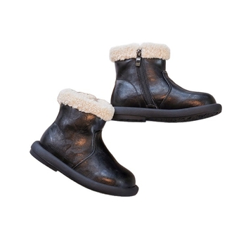 Ghete de iarnă pentru fetițe, cu căptușeală pufoasă, partea superioară din piele artificială, talpă din cauciuc, branț PU, fermoar lateral