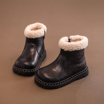 Ghete scurte pentru fete, stil Martin, iarnă, căptușite cu fleece, suprafața din piele microfibră, talpă din cauciuc, fermoar lateral, gleznă joasă