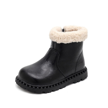 Ghete scurte pentru fete, stil Martin, iarnă, căptușite cu fleece, suprafața din piele microfibră, talpă din cauciuc, fermoar lateral, gleznă joasă