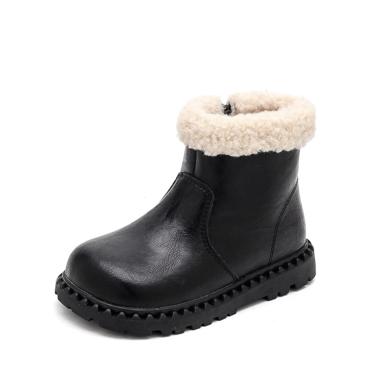 Ghete scurte pentru fete, stil Martin, iarnă, căptușite cu fleece, suprafața din piele microfibră, talpă din cauciuc, fermoar lateral, gleznă joasă