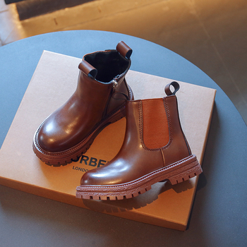 Botosei pentru copii, stil britanic, cu fermoar lateral, exterior din piele sintetică, talpă din cauciuc, căptușeală PU, ușoare