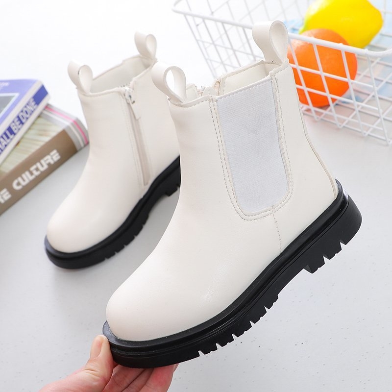 Botosei pentru copii, stil britanic, cu fermoar lateral, exterior din piele sintetică, talpă din cauciuc, căptușeală PU, ușoare