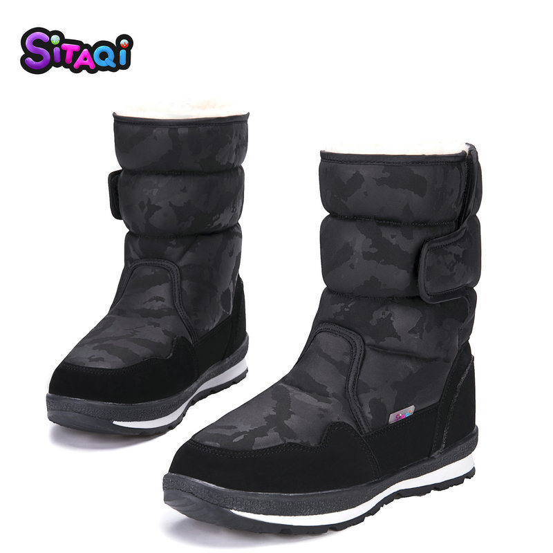 SITAQI Dječje zimske čizme srednje visine - pliš gornji dio, zatvarač na Velcro, protuklizna gumena podrážka, ulošak od umjetne vune, zimski model