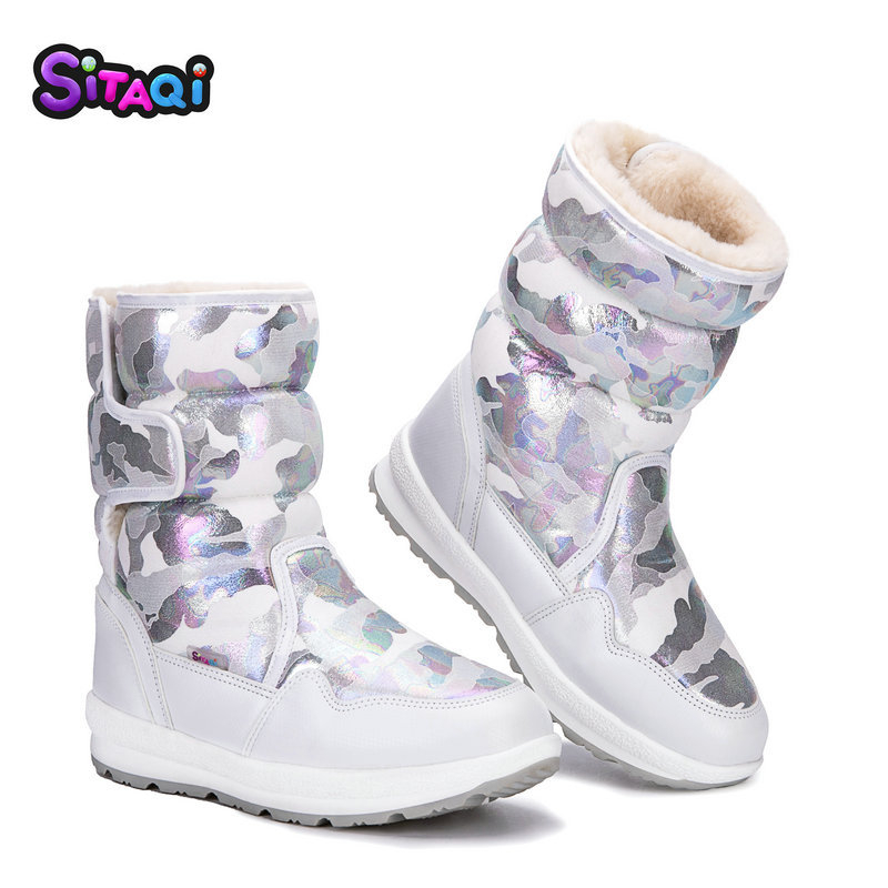 SITAQI Dječje zimske čizme srednje visine - pliš gornji dio, zatvarač na Velcro, protuklizna gumena podrážka, ulošak od umjetne vune, zimski model