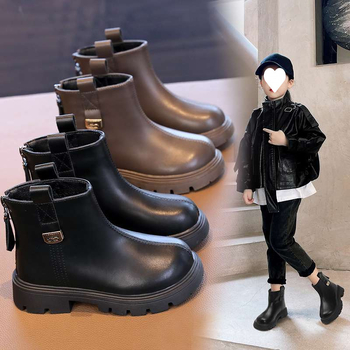 Botine Martin pentru fetițe, partea superioară din piele artificială, căptușite cu pluș, talpă din cauciuc reciclat, potrivite pentru 7–12 ani