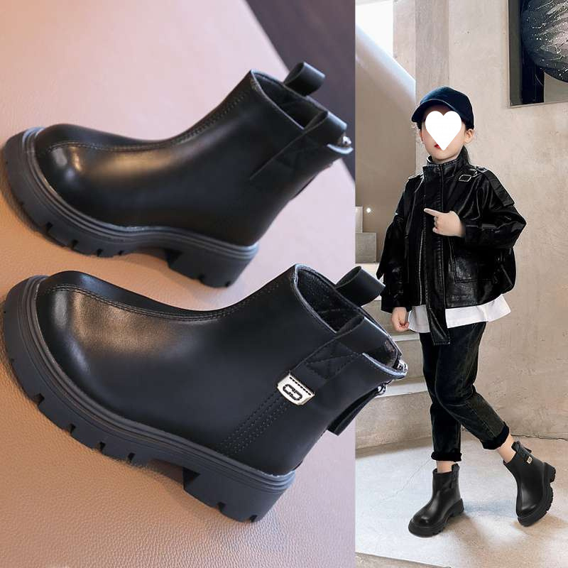 Botine Martin pentru fetițe, partea superioară din piele artificială, căptușite cu pluș, talpă din cauciuc reciclat, potrivite pentru 7–12 ani