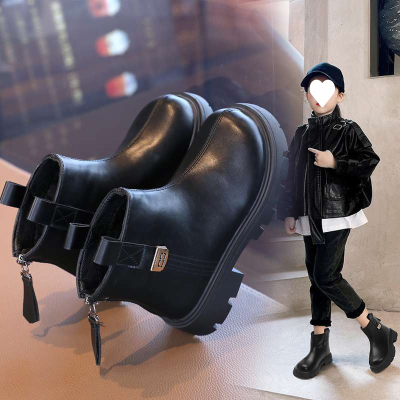 Botine Martin pentru fetițe, partea superioară din piele artificială, căptușite cu pluș, talpă din cauciuc reciclat, potrivite pentru 7–12 ani