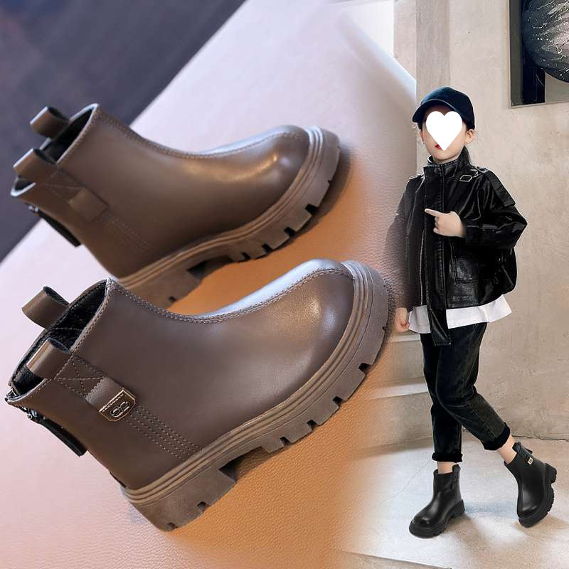 Botine Martin pentru fetițe, partea superioară din piele artificială, căptușite cu pluș, talpă din cauciuc reciclat, potrivite pentru 7–12 ani